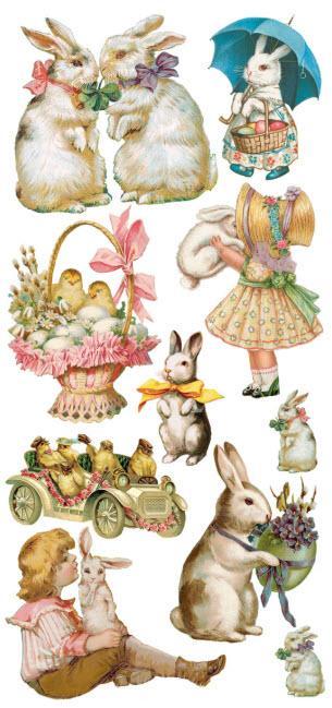 Easter Party with Bunnies and Spring Theme 2 Sheets of Stickers-Roses And Teacups
