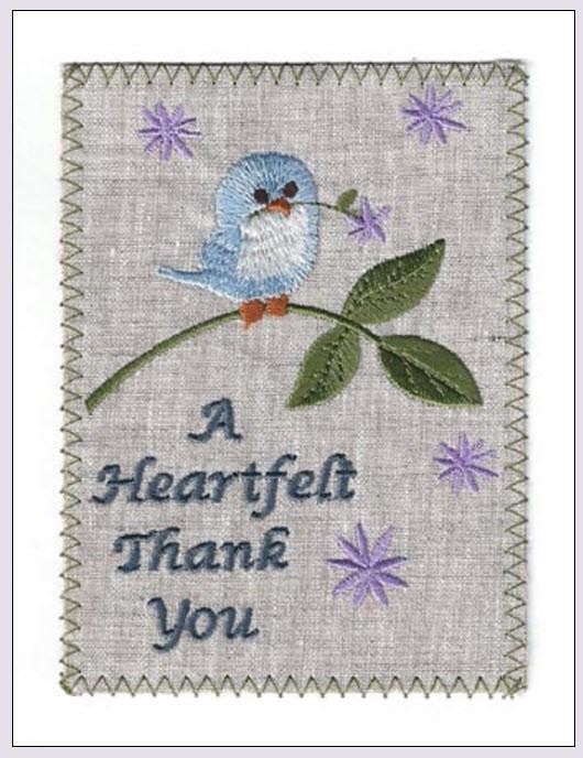 Embroidered Linen Bluebird Thank You Greeting Card