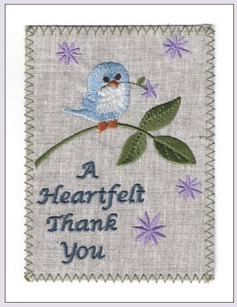 Embroidered Linen Bluebird Thank You Greeting Card
