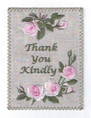 Embroidered Linen Pink Roses Thank You Greeting Card