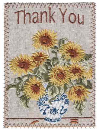 Embroidered Linen Sunflowers Thank You Greeting Card