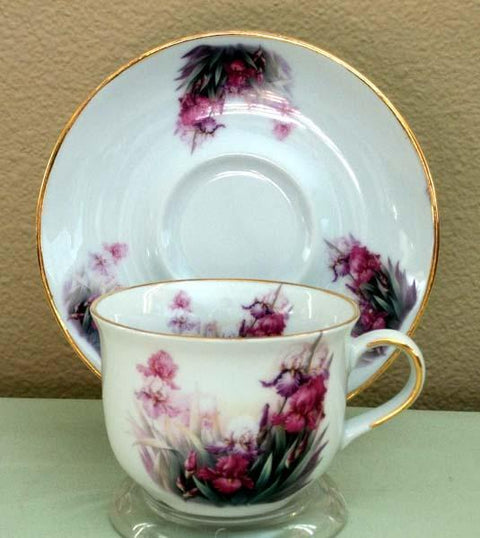 Emma Porcelain Tea Cup and Saucer - Iris Set of 2-Roses And Teacups