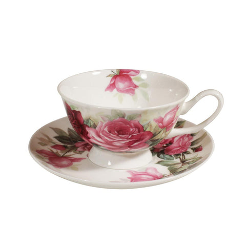 English Rose Bone China Tea Cup (Teacup) and Saucer Set of 4