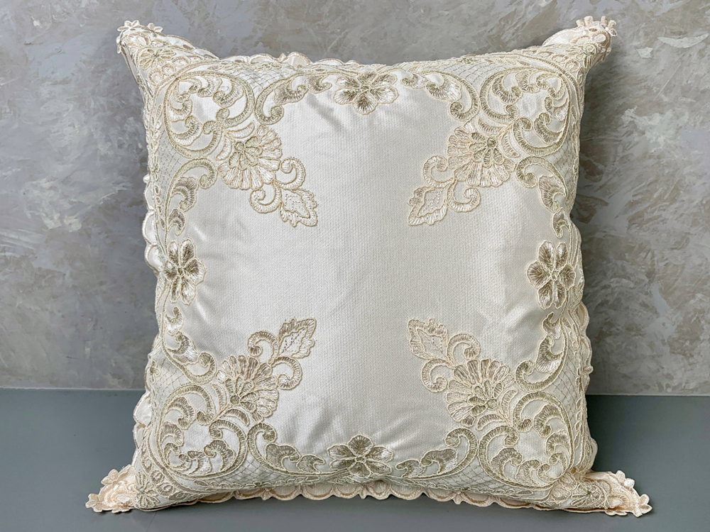 Etta Embroidered Lace Cut Out Pillow Cover -Beige