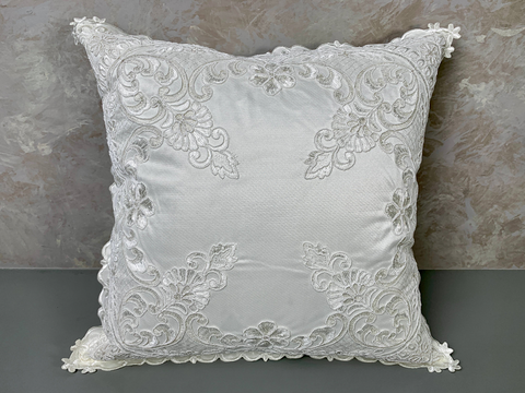 Etta Embroidered Lace Cut Out Pillow Cover - White