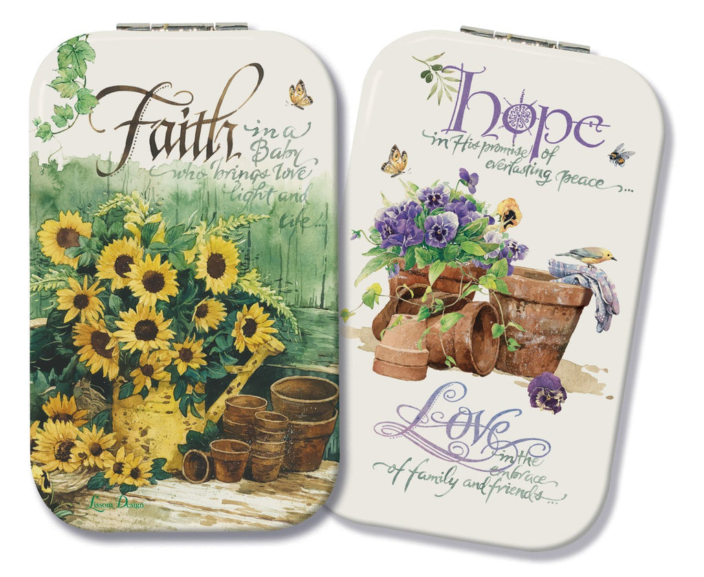 Faith Hope Love Sunflower Pansies and Butterflies Compact Mirror