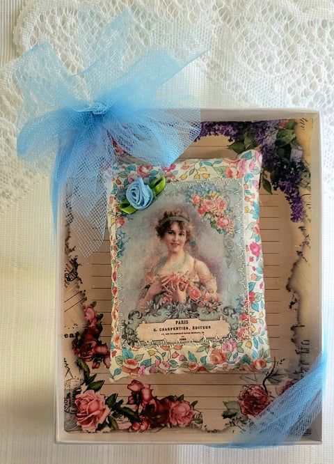Fancy French Lady Lovely Lavender Scented Gift Boxed Sachet - Sasha - One of a Kind!