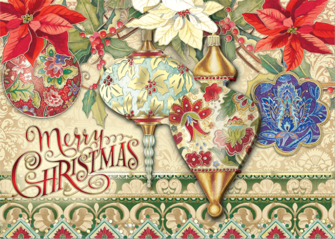 Fancy Ornaments Dimensional Christmas Holiday Greeting Cards