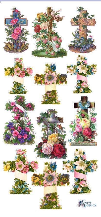 Floral Crosses Victorian 2 Sheets of Stickers Perfect for Easter