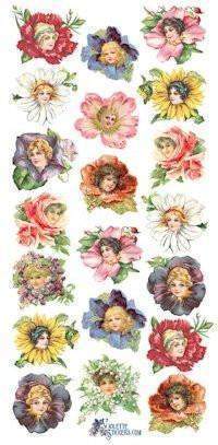 Flower Petal Ladies Victorian Floral 2 Sheets of Stickers