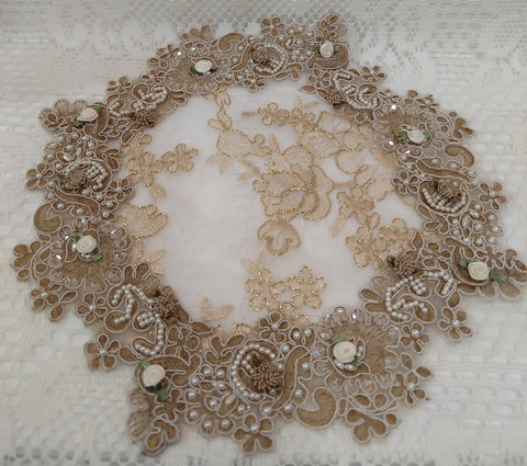 Gold Beaded Lace Doily Gold Thread