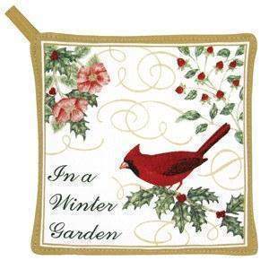 Holiday Cardinal in a Winter Garden Potholder-Roses And Teacups