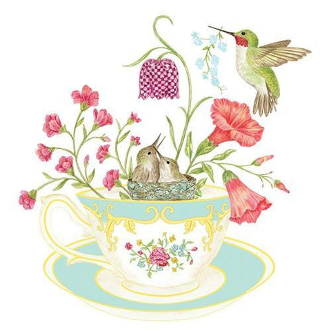 Hummingbirds and Tiffany Blue Teacup Tea Towels Set of 2