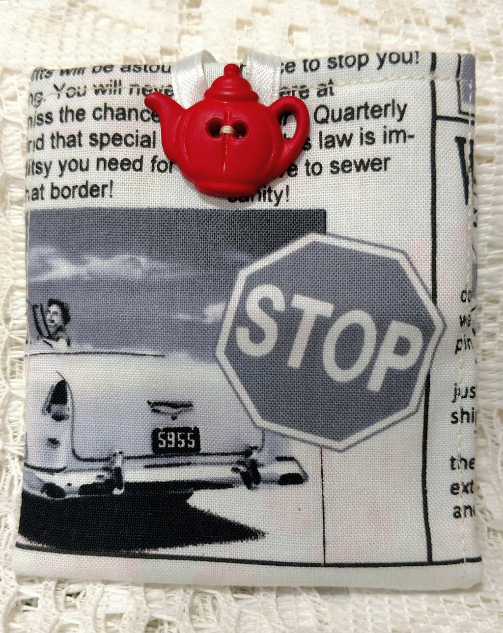 In The News Tea Wallet Fabric Tea Bag and Sweetener Envelope for the Purse - One of a Kind!