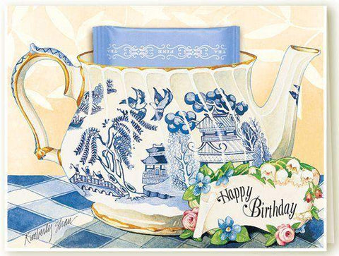 Kimberly Shaw Blue Willow Birthday Tea Card-Roses And Teacups