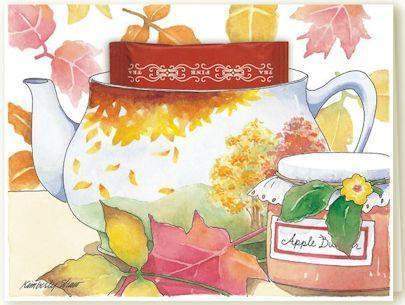 Kimberly Shaw Fall Leaves Tea Card-Roses And Teacups