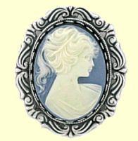 Lady on Blue Cameo Silver Brooch Pin - Only 1 Available!