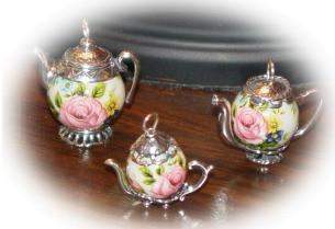 Large Sterling Silver Pink Rose Bead Teapot Charm-Roses And Teacups