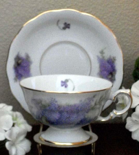 Laurel Lilac Porcelain Tea Cups (Teacups) and Saucers Set of 2