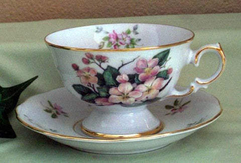 Laurel Peach Blossom Porcelain Tea Cups (Teacups) and Saucers Set of 2