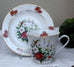 Laurel Poinsettia Porcelain Tea Cups (Teacups) and Saucers Set of 2