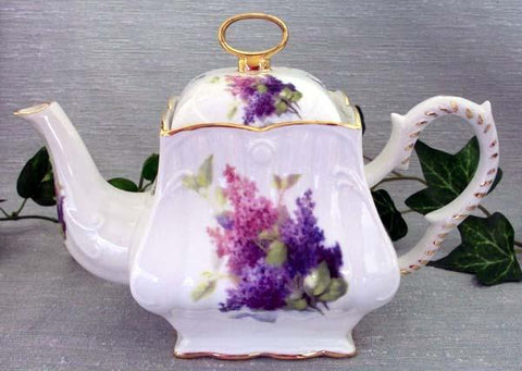 Lilac Spray 8 Cup Square Porcelain Tea Pot-Roses And Teacups