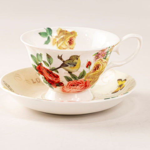 Liz's Garden Yellow Bird Fine Bone China Tea Cup & Saucer-Roses And Teacups