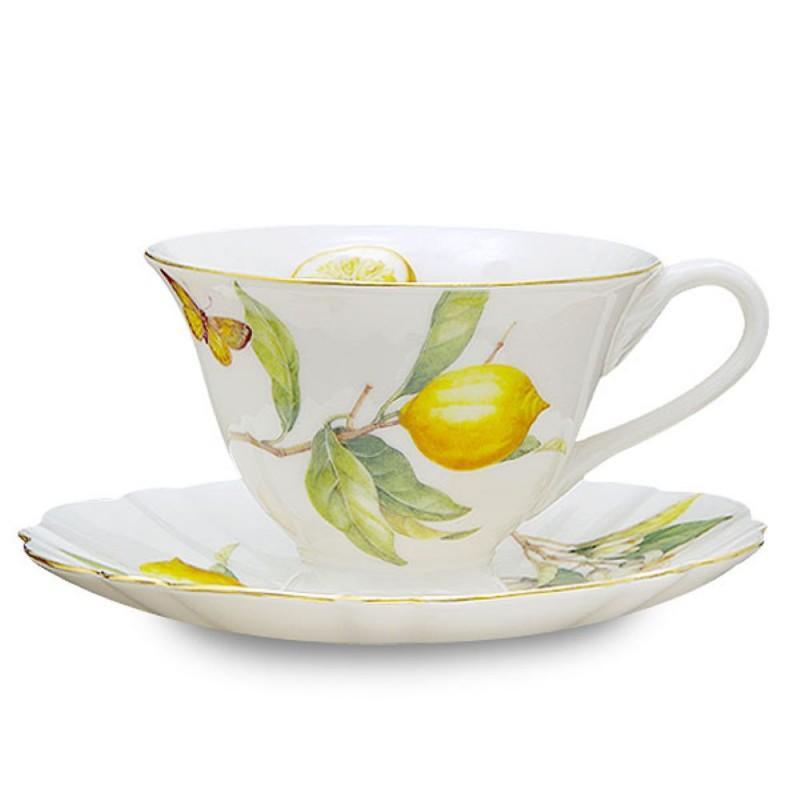 Lovely Lemon Porcelain Tea Cups and Saucers (2 Teacups and 2 Saucers)