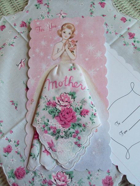 Mother Pink Roses Hankie Greeting Gift Card