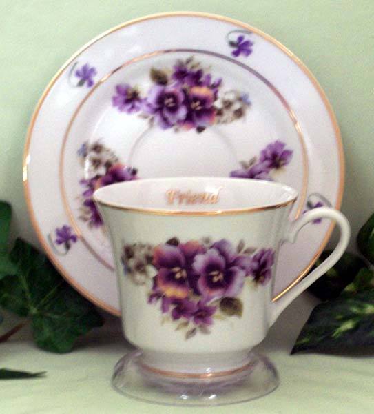 Mother in Law Personalized Porcelain Tea Cup (teacup) and Saucer - Hand Decorated in the USA