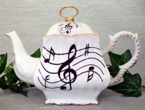Musical Note 8 Cup Square Porcelain Teapot-Roses And Teacups