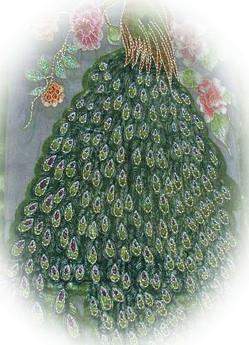 Olive Handmade Hand Beaded Silk Velvet Oblong Peacock Shawl
