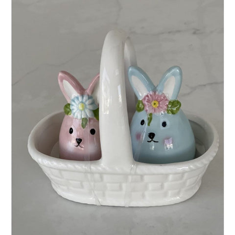 Pastel Floral Bunny 3 D Salt and Pepper Basket Set