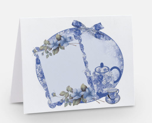 Personalized Tea Cup and Teapot Note Cards Blue Set of 10