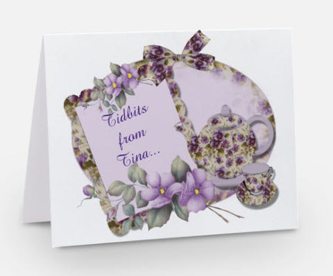 Personalized Tea Cup and Teapot Note Cards Pansy Set of 10