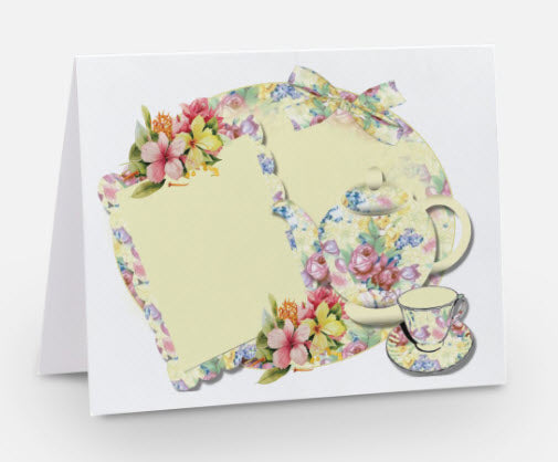 Personalized Tea Cup and Teapot Note Cards Yellow Set of 10