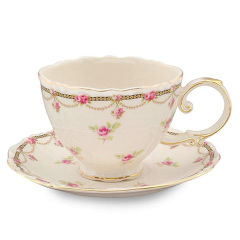 Petite Fleur Porcelain Teacups - Set of 2 cups and 2 Saucers