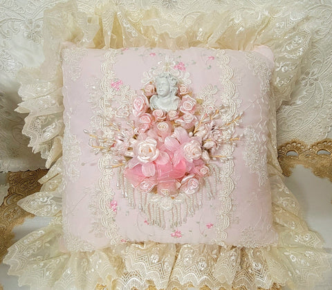 Pink Cherub Square Pillow - One of a Kind!