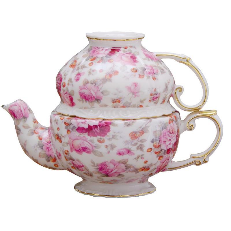 Pink Peony and Rose Chintz Tea For One