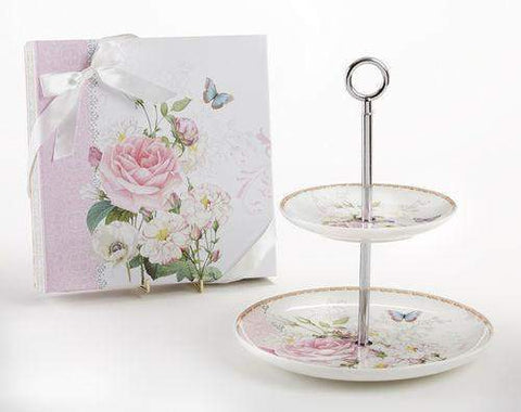 Pink Rose 2 Tier Cake Dessert Stand - Gift Boxed