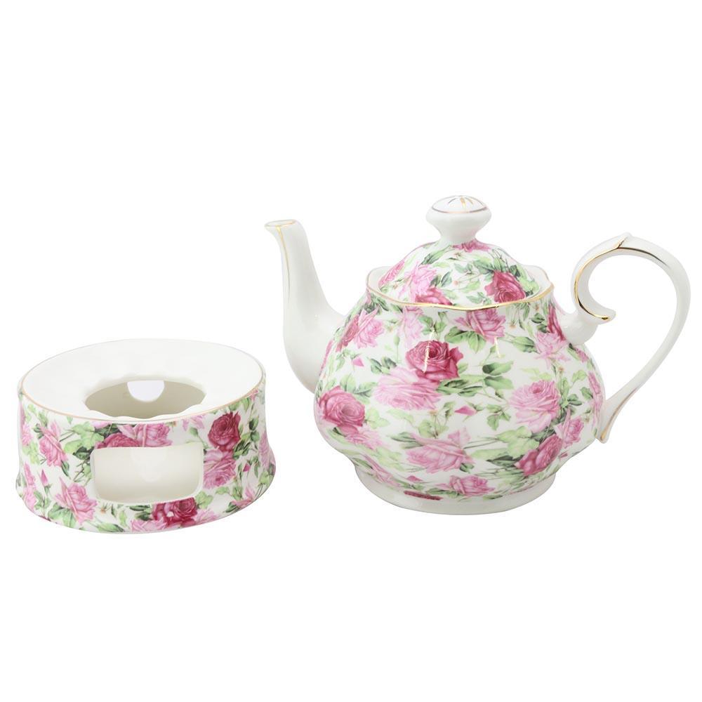 Pink Summer Rose Chintz Teapot and Warmer Set