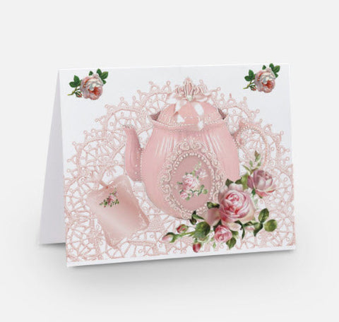 Pink Teapot Blank Greeting Card