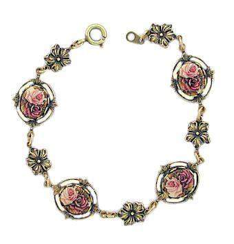 Porcelain Roses Cameo Bracelet-Roses And Teacups