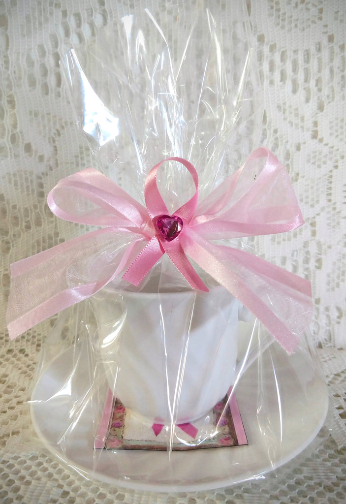 Pretty Pink Ribbon Awareness Teacup and Tea Favor Gift