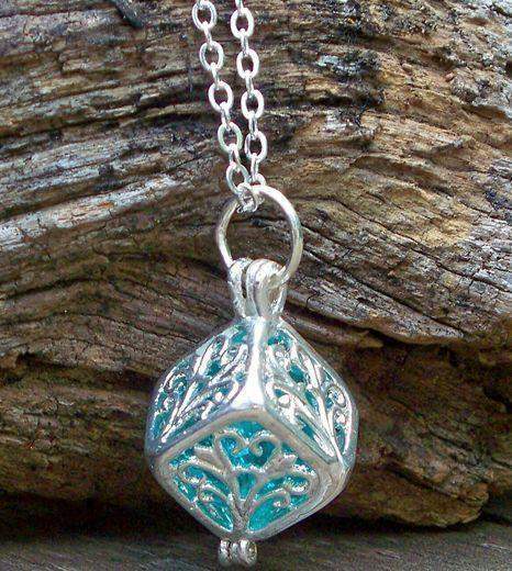 Reclaimed Glass Ice Blue Silver Filigree Necklace
