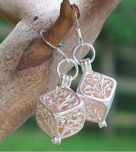 Reclaimed Glass Pink Silver Filigree Earrings-Roses And Teacups