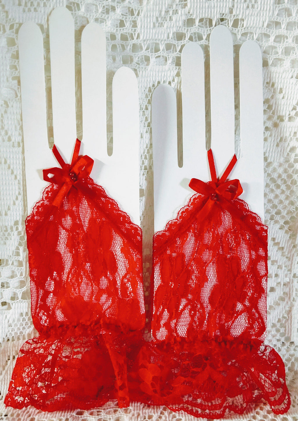 Red Lace Fingerless Gloves Perfect for Tea Parties and Bridal Affairs!