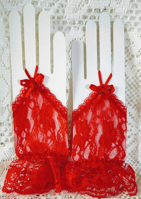 Red Lace Fingerless Gloves Perfect for Tea Parties and Bridal Affairs!-Roses And Teacups