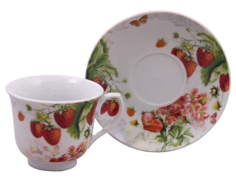 Red Strawberry Fine Porcelain Teacups Tea Cups and Saucers Case of 24