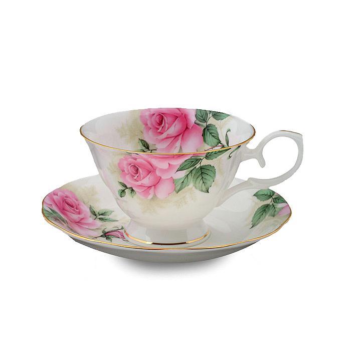 Rose Bouquet Bone China Tea Cups and Saucers Set of 4